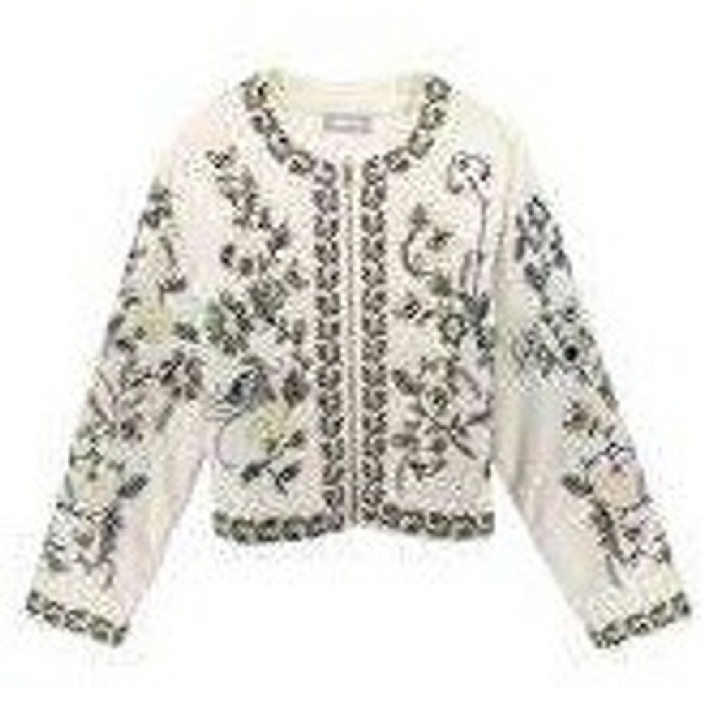 Blue B Collection Cream Quilted‎ Floral Embroidered Zip Up Jacket Small Womens